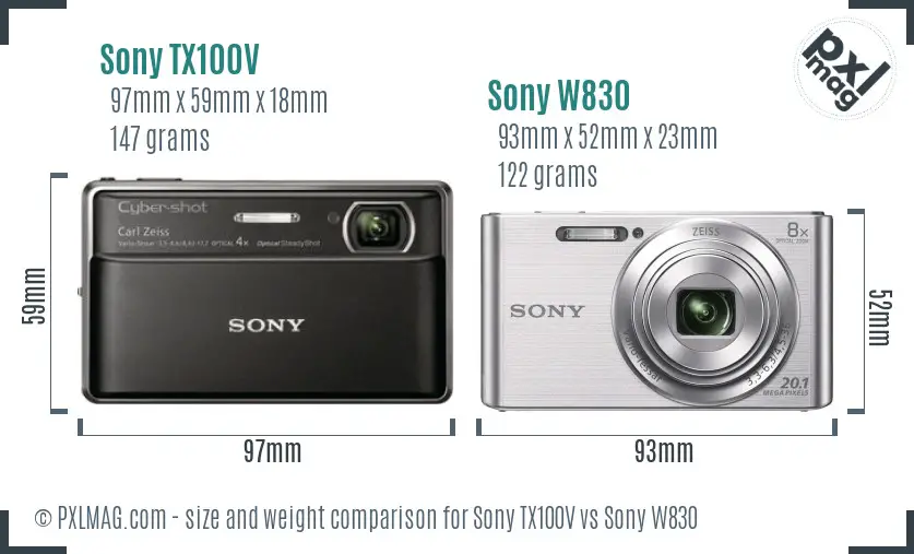 Sony TX100V vs Sony W830 size comparison