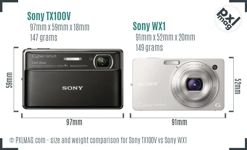 Sony TX100V vs Sony WX1 size comparison