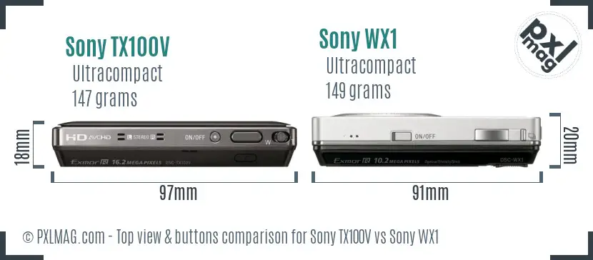 Sony TX100V vs Sony WX1 top view buttons comparison