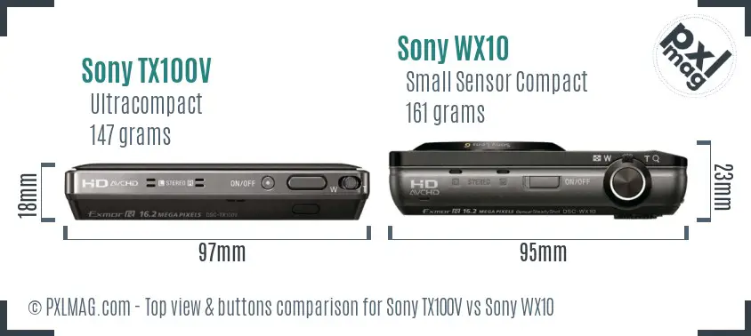 Sony TX100V vs Sony WX10 top view buttons comparison