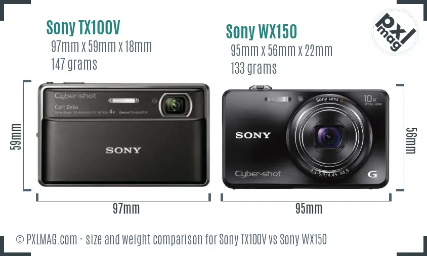Sony TX100V vs Sony WX150 size comparison