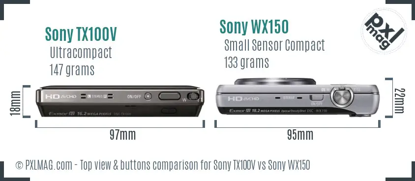 Sony TX100V vs Sony WX150 top view buttons comparison