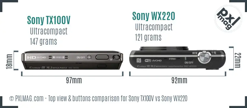 Sony TX100V vs Sony WX220 top view buttons comparison