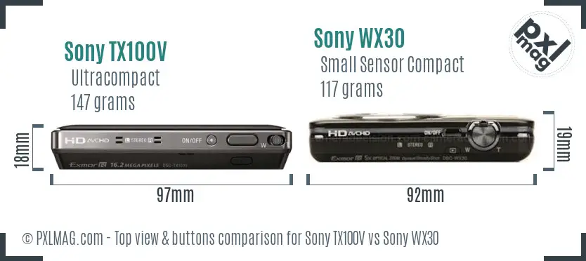 Sony TX100V vs Sony WX30 top view buttons comparison