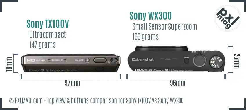 Sony TX100V vs Sony WX300 top view buttons comparison