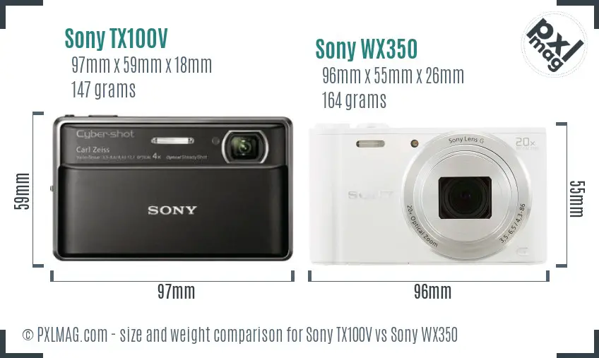 Sony TX100V vs Sony WX350 size comparison