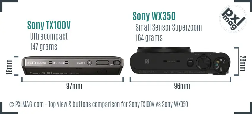 Sony TX100V vs Sony WX350 top view buttons comparison