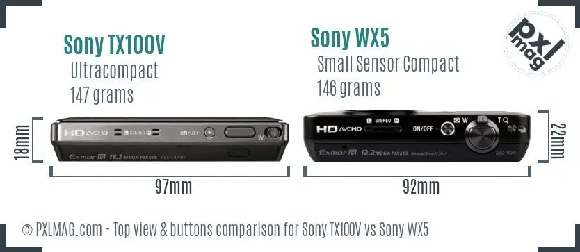 Sony TX100V vs Sony WX5 top view buttons comparison