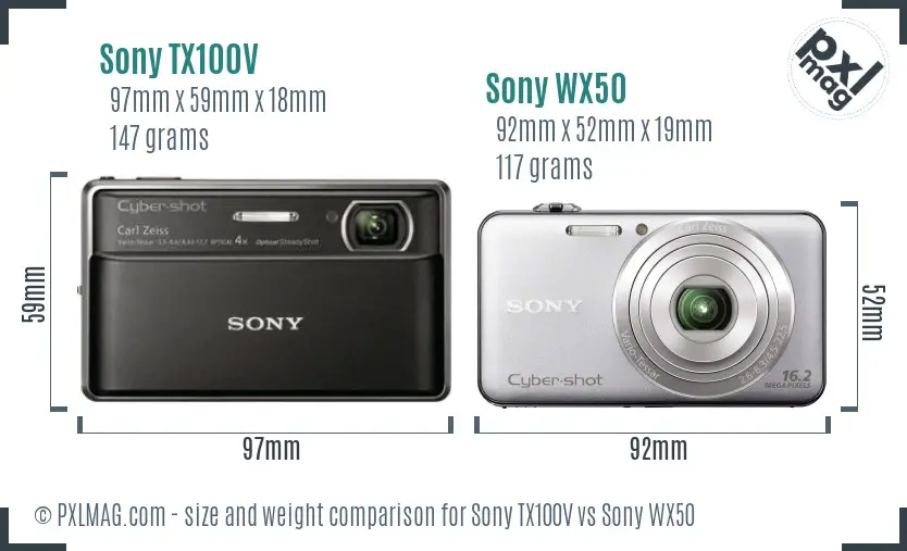 Sony TX100V vs Sony WX50 size comparison