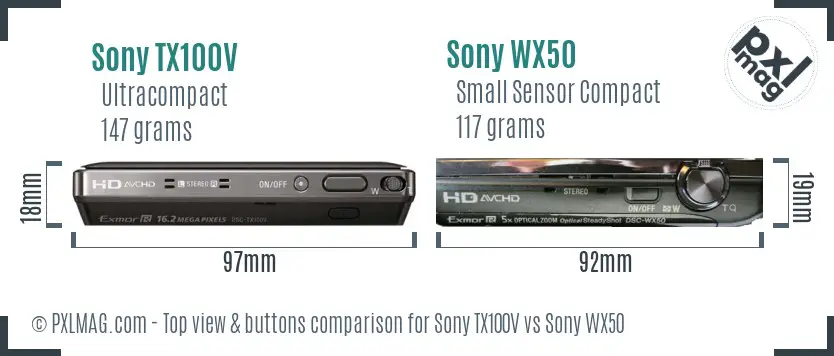 Sony TX100V vs Sony WX50 top view buttons comparison