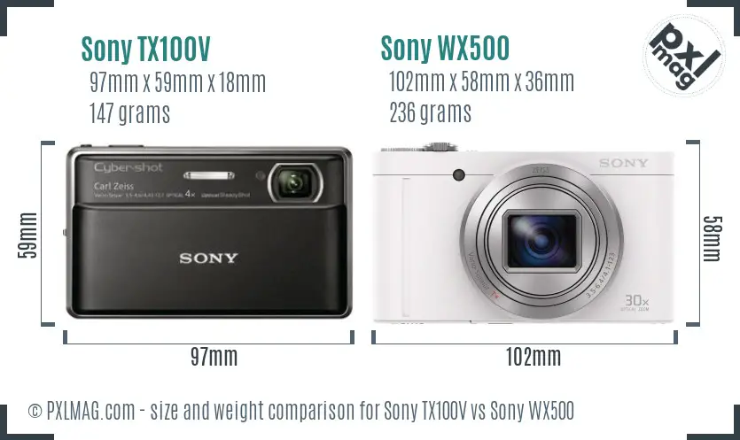 Sony TX100V vs Sony WX500 size comparison