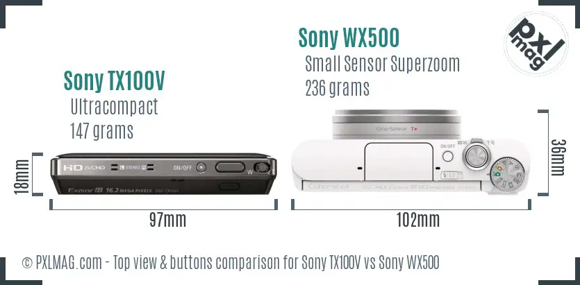 Sony TX100V vs Sony WX500 top view buttons comparison