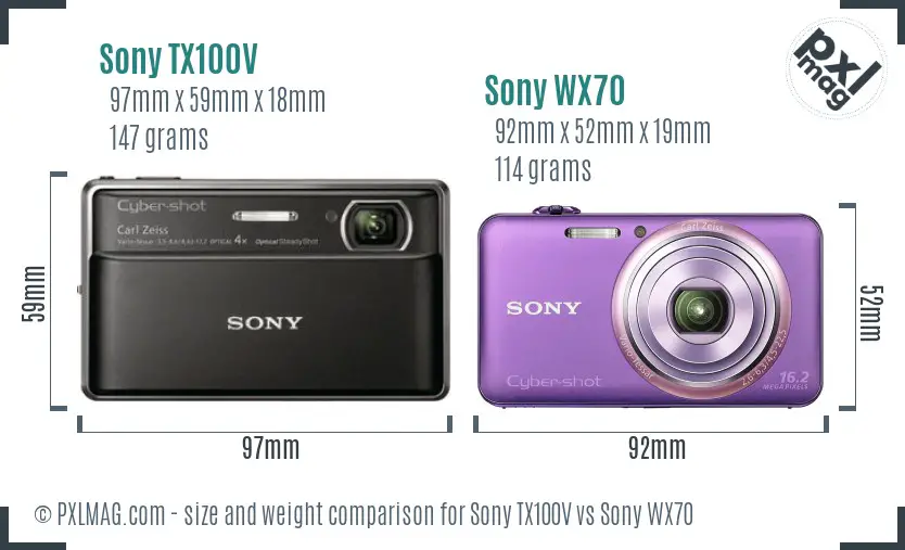 Sony TX100V vs Sony WX70 size comparison
