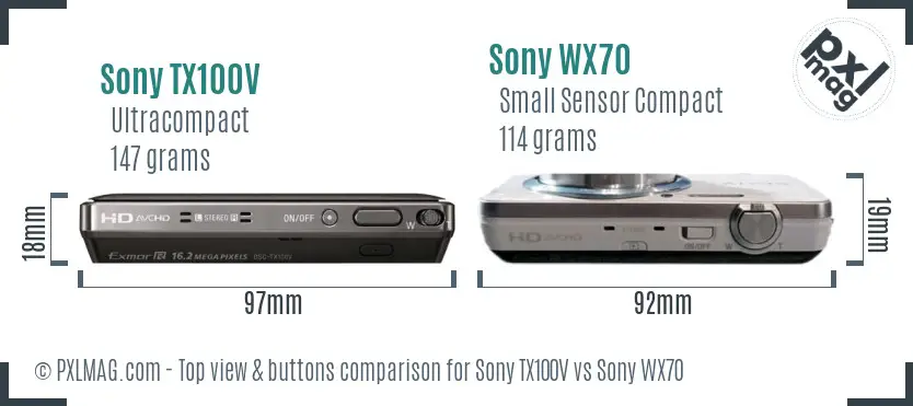 Sony TX100V vs Sony WX70 top view buttons comparison