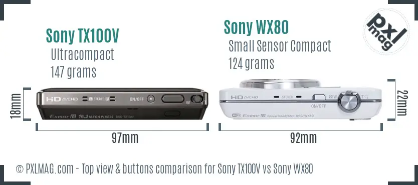 Sony TX100V vs Sony WX80 top view buttons comparison