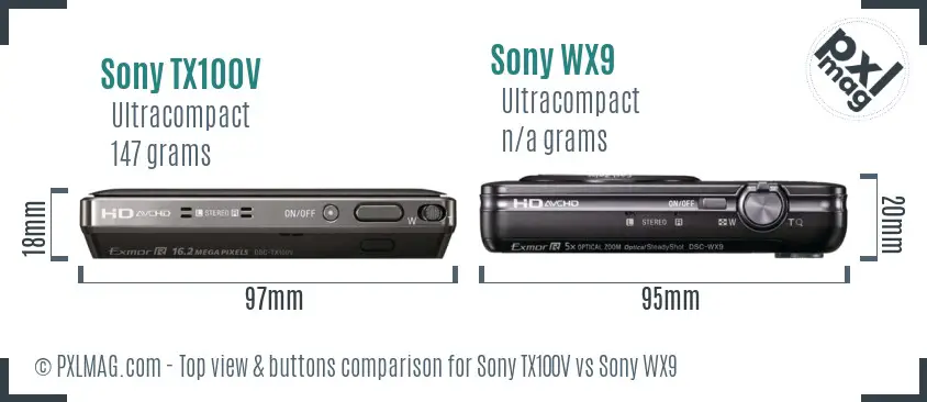 Sony TX100V vs Sony WX9 top view buttons comparison