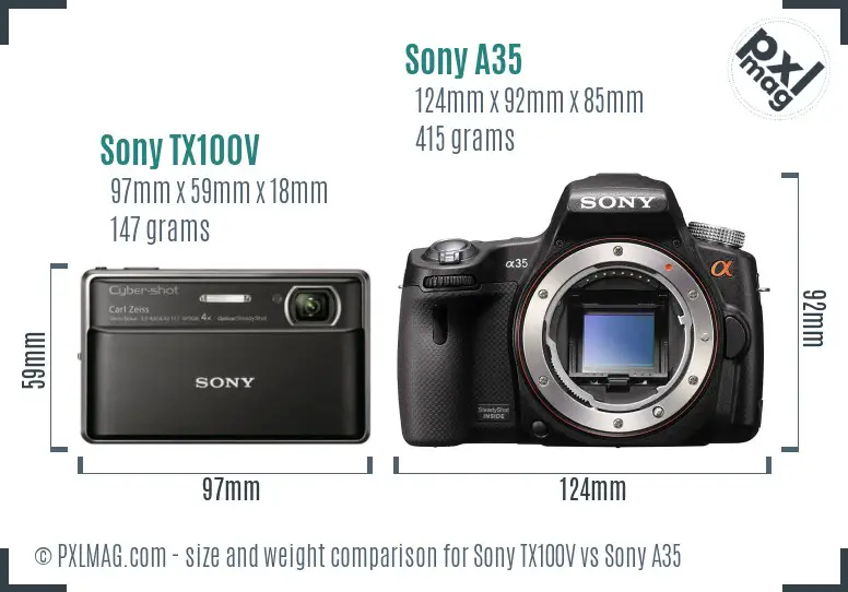 Sony TX100V vs Sony A35 size comparison