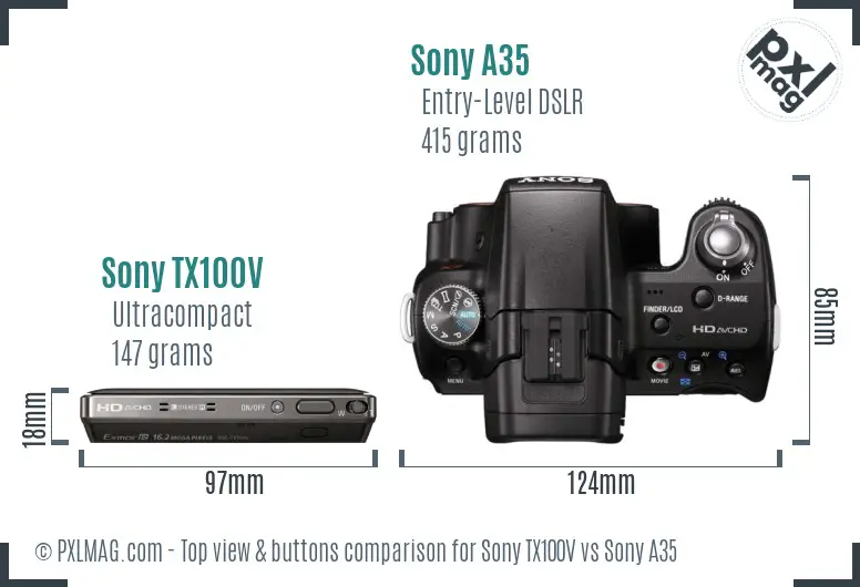 Sony TX100V vs Sony A35 top view buttons comparison