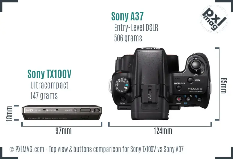Sony TX100V vs Sony A37 top view buttons comparison