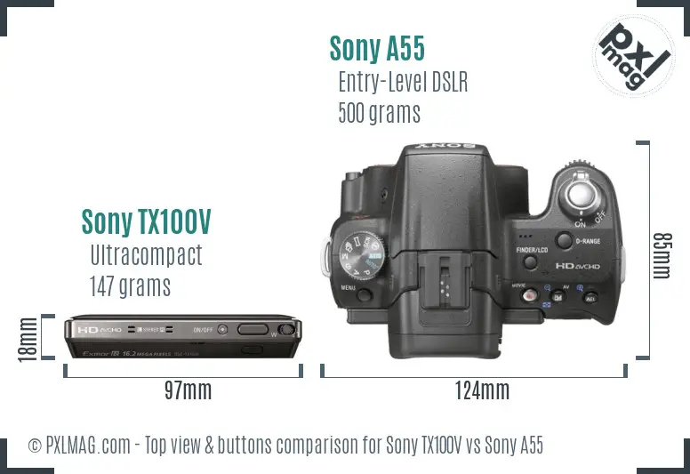 Sony TX100V vs Sony A55 top view buttons comparison