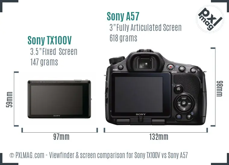 Sony TX100V vs Sony A57 Screen and Viewfinder comparison