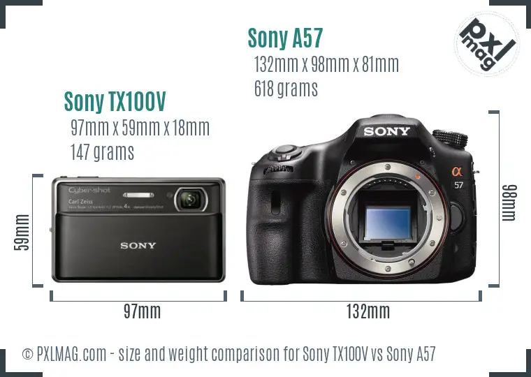 Sony TX100V vs Sony A57 size comparison