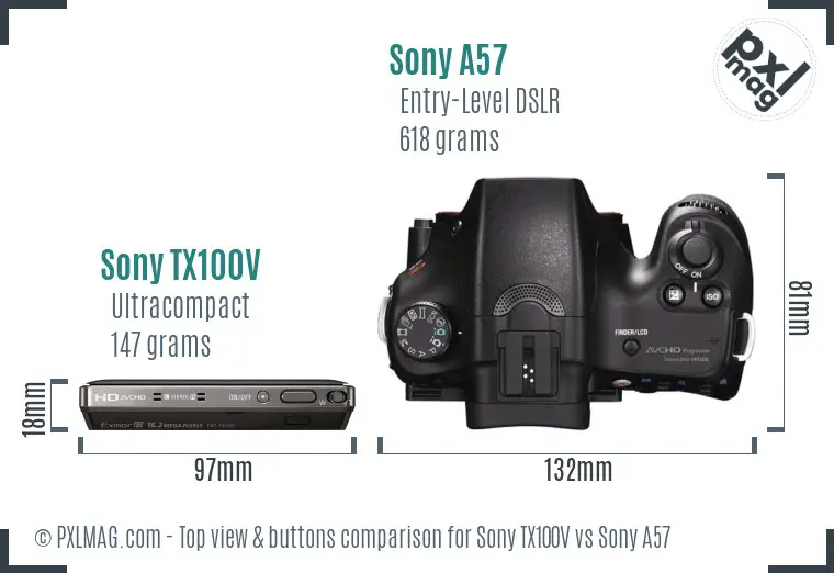 Sony TX100V vs Sony A57 top view buttons comparison
