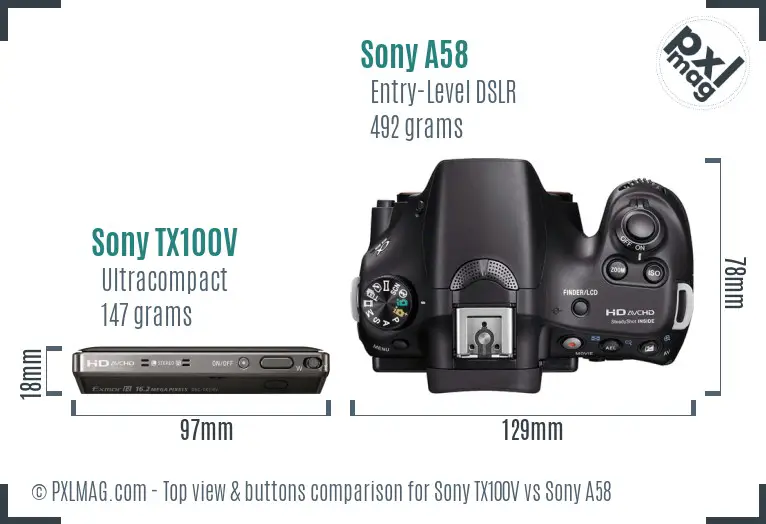 Sony TX100V vs Sony A58 top view buttons comparison