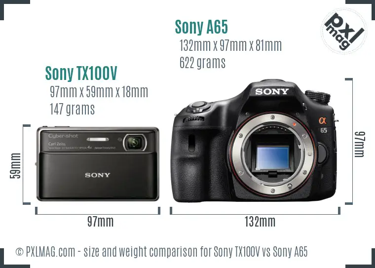 Sony TX100V vs Sony A65 size comparison