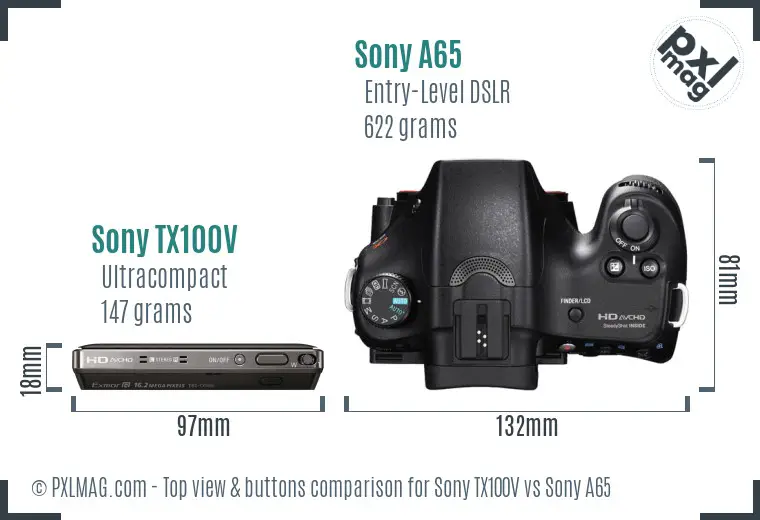 Sony TX100V vs Sony A65 top view buttons comparison