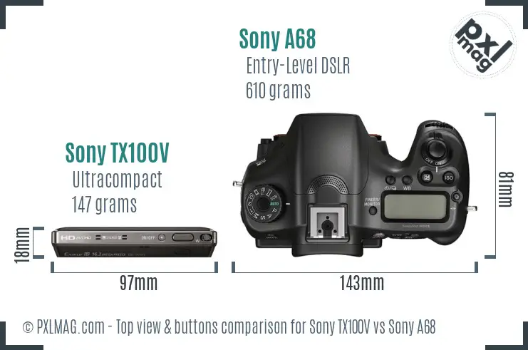 Sony TX100V vs Sony A68 top view buttons comparison