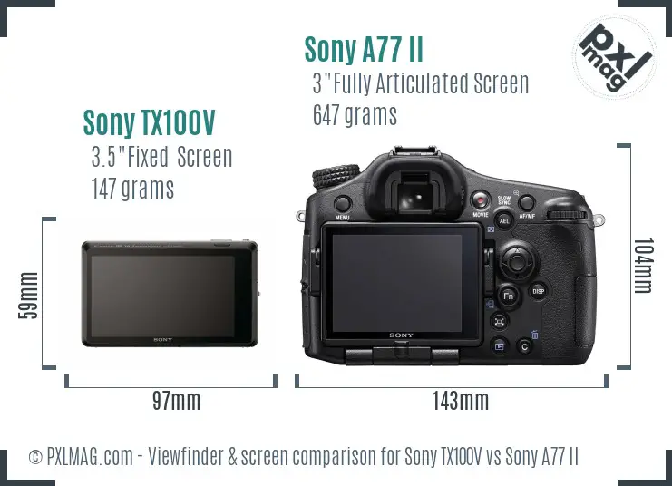 Sony TX100V vs Sony A77 II Screen and Viewfinder comparison