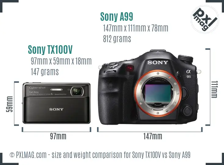 Sony TX100V vs Sony A99 size comparison