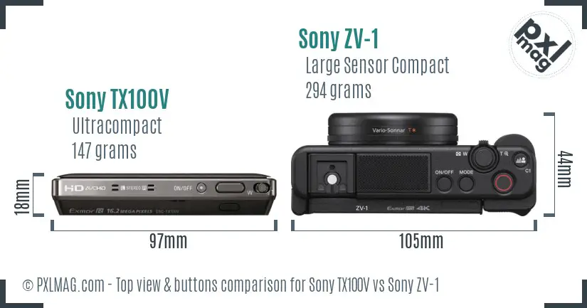 Sony TX100V vs Sony ZV-1 top view buttons comparison