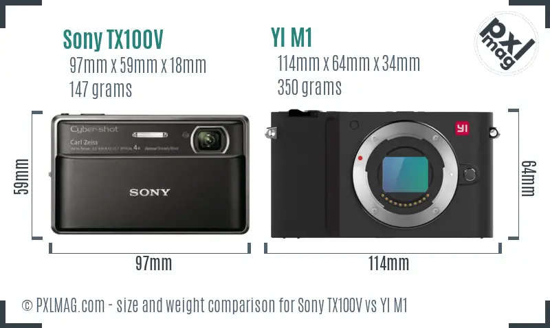 Sony TX100V vs YI M1 size comparison