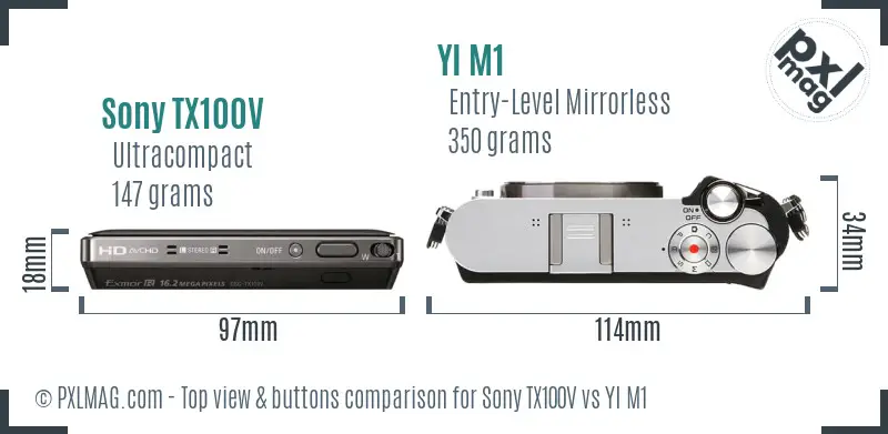 Sony TX100V vs YI M1 top view buttons comparison