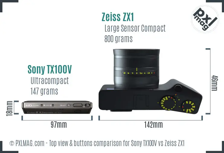 Sony TX100V vs Zeiss ZX1 top view buttons comparison