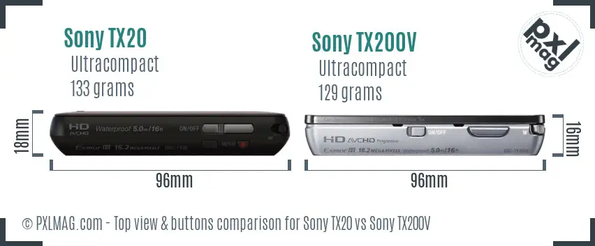 Sony TX20 vs Sony TX200V top view buttons comparison
