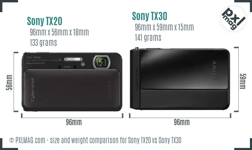 Sony TX20 vs Sony TX30 size comparison