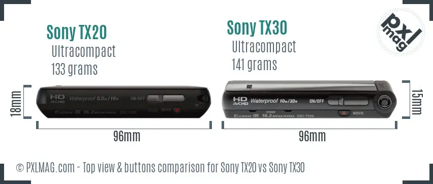 Sony TX20 vs Sony TX30 top view buttons comparison