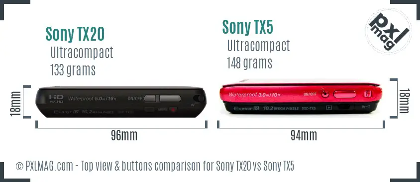 Sony TX20 vs Sony TX5 top view buttons comparison