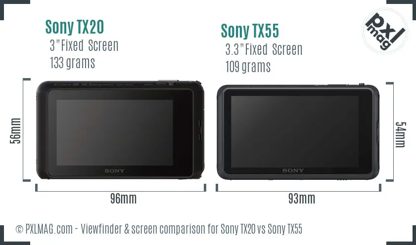 Sony TX20 vs Sony TX55 Screen and Viewfinder comparison