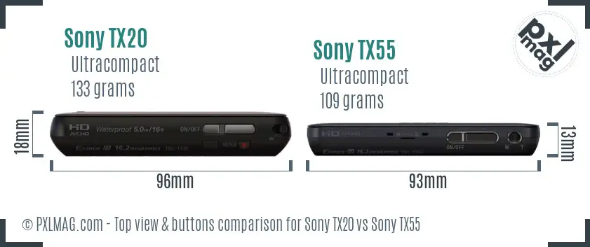 Sony TX20 vs Sony TX55 top view buttons comparison