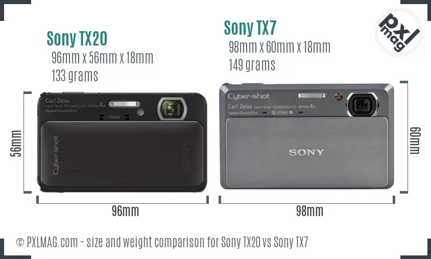 Sony TX20 vs Sony TX7 size comparison