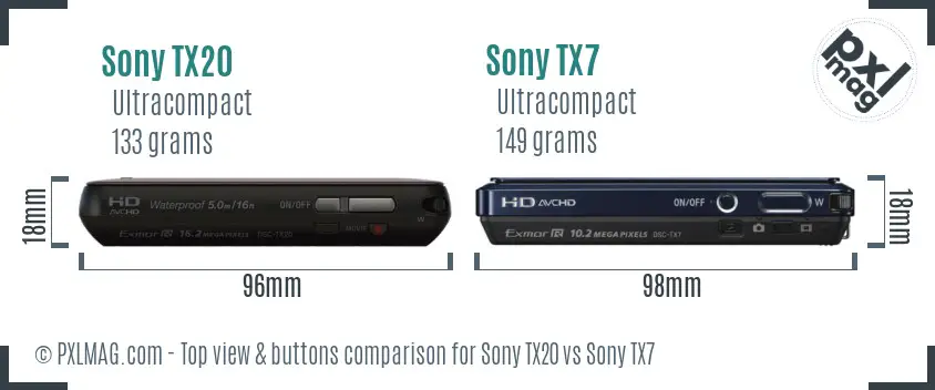 Sony TX20 vs Sony TX7 top view buttons comparison