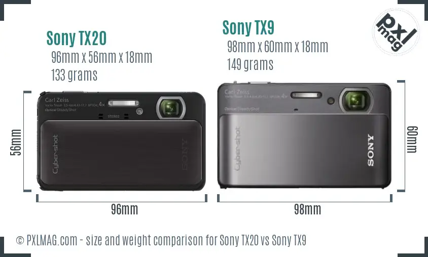 Sony TX20 vs Sony TX9 size comparison