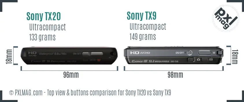 Sony TX20 vs Sony TX9 top view buttons comparison
