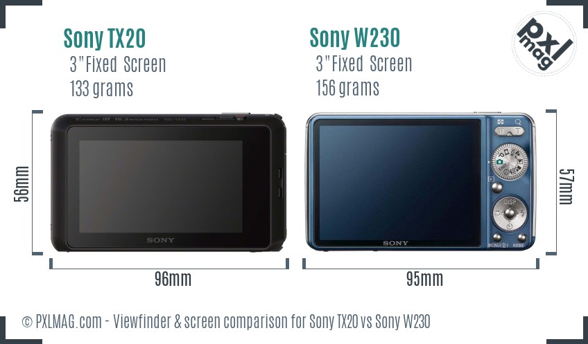Sony TX20 vs Sony W230 Screen and Viewfinder comparison