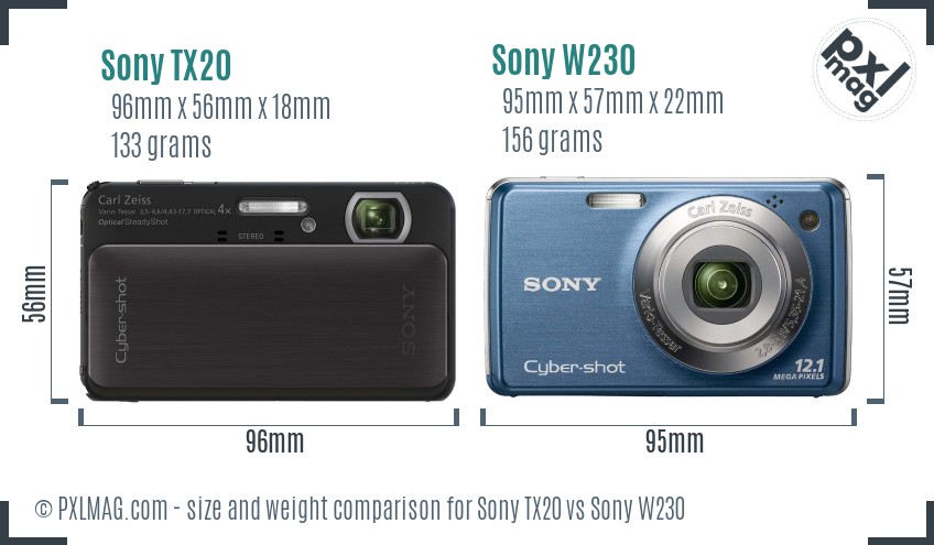 Sony TX20 vs Sony W230 size comparison