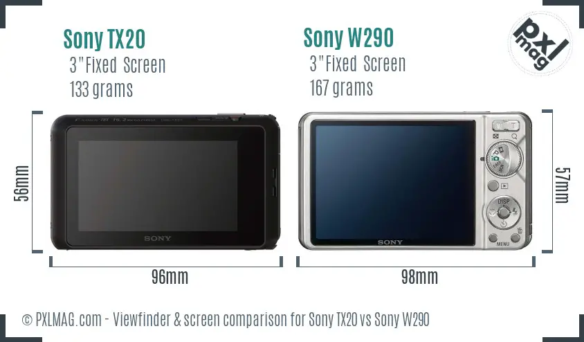 Sony TX20 vs Sony W290 Screen and Viewfinder comparison